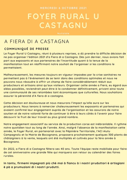 Communiqué annulation 2021 Communiqué annulation 2021