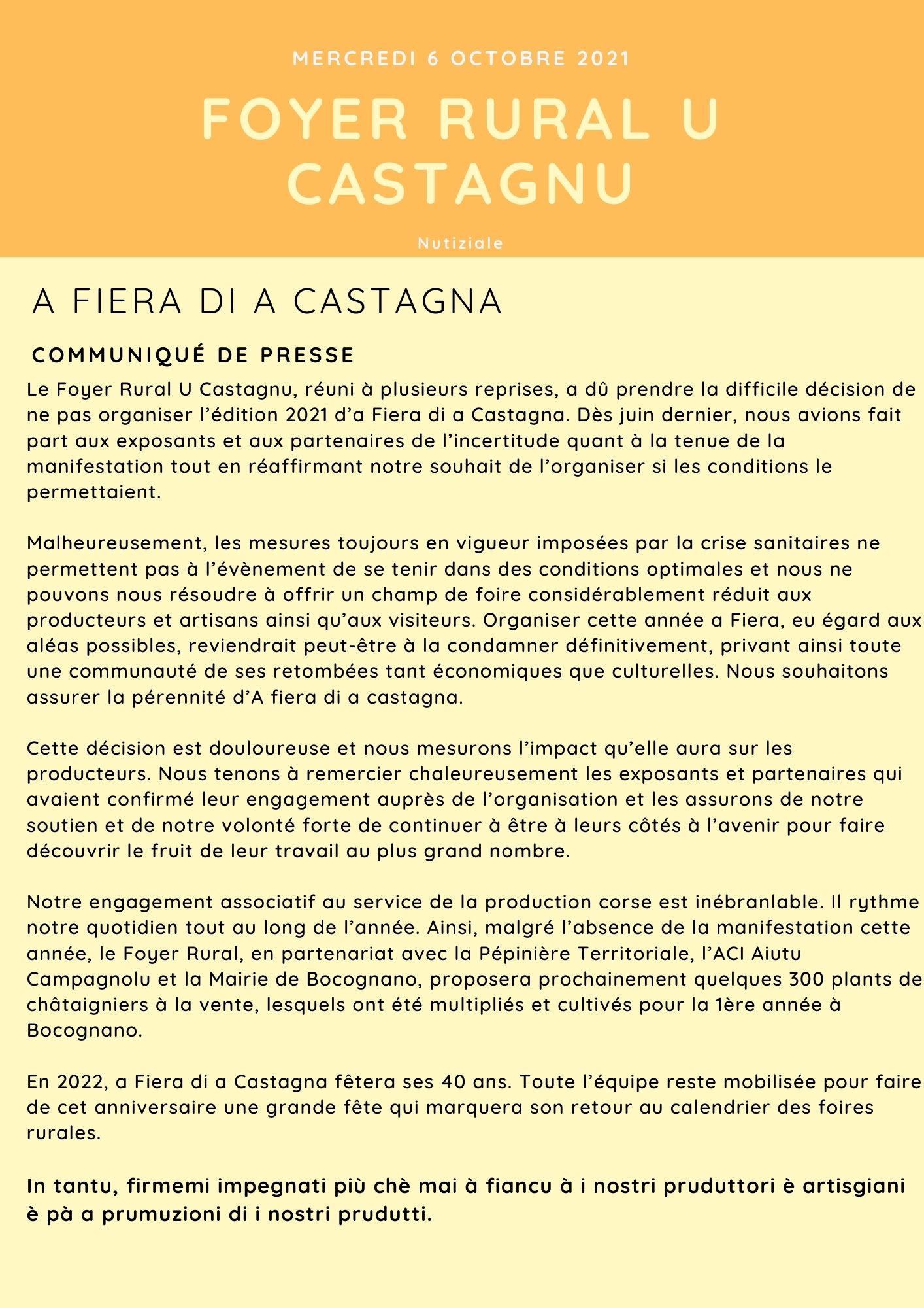 Communiqué annulation 2021 Communiqué annulation 2021